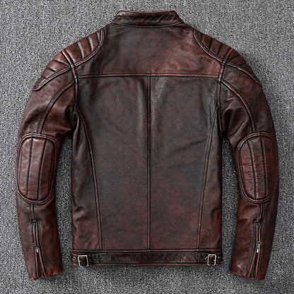 Vintage Gelb Braun Echtes Rindsleder Echtleder Jacke Herren Motorrad Mantel Herren Biker Kleidung Frühling Herbst Asiatische Größe 6XL