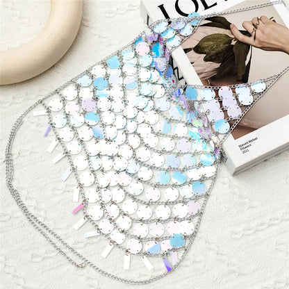 Sexy Colorful Plastic Sequin Chest Bra Lingerie Chain Necklace Women Summer Bikini Boho Festival Body Jewelry Y2K Accessories