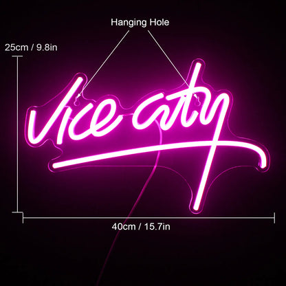 Wanxing Vice City Neon Sign Pink Led Lights Bedroom Letters Game Room Bar Party Indoor Home Arcade Shop Cave Art Wall Decoration