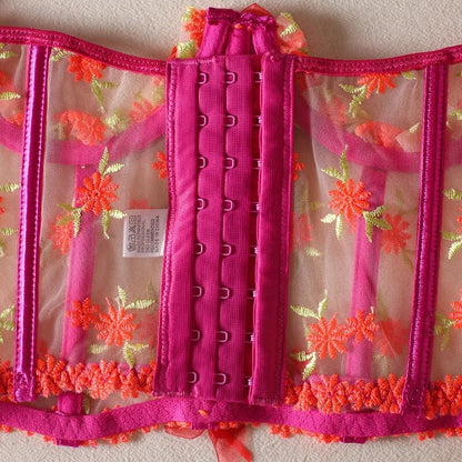 Corsés rosas para mujer, corpiño Floral de encaje de lujo, ropa moldeadora debajo del busto, cinturones de boda, lencería Sexy transparente, corsé corto