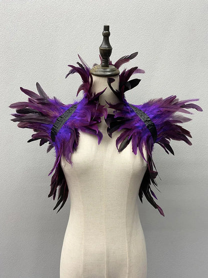 Chal de plumas naturales para mujer, chal negro para Cosplay de Halloween, envolturas de plumas de lujo para hombros, bufandas de plumas góticas Punk sexis