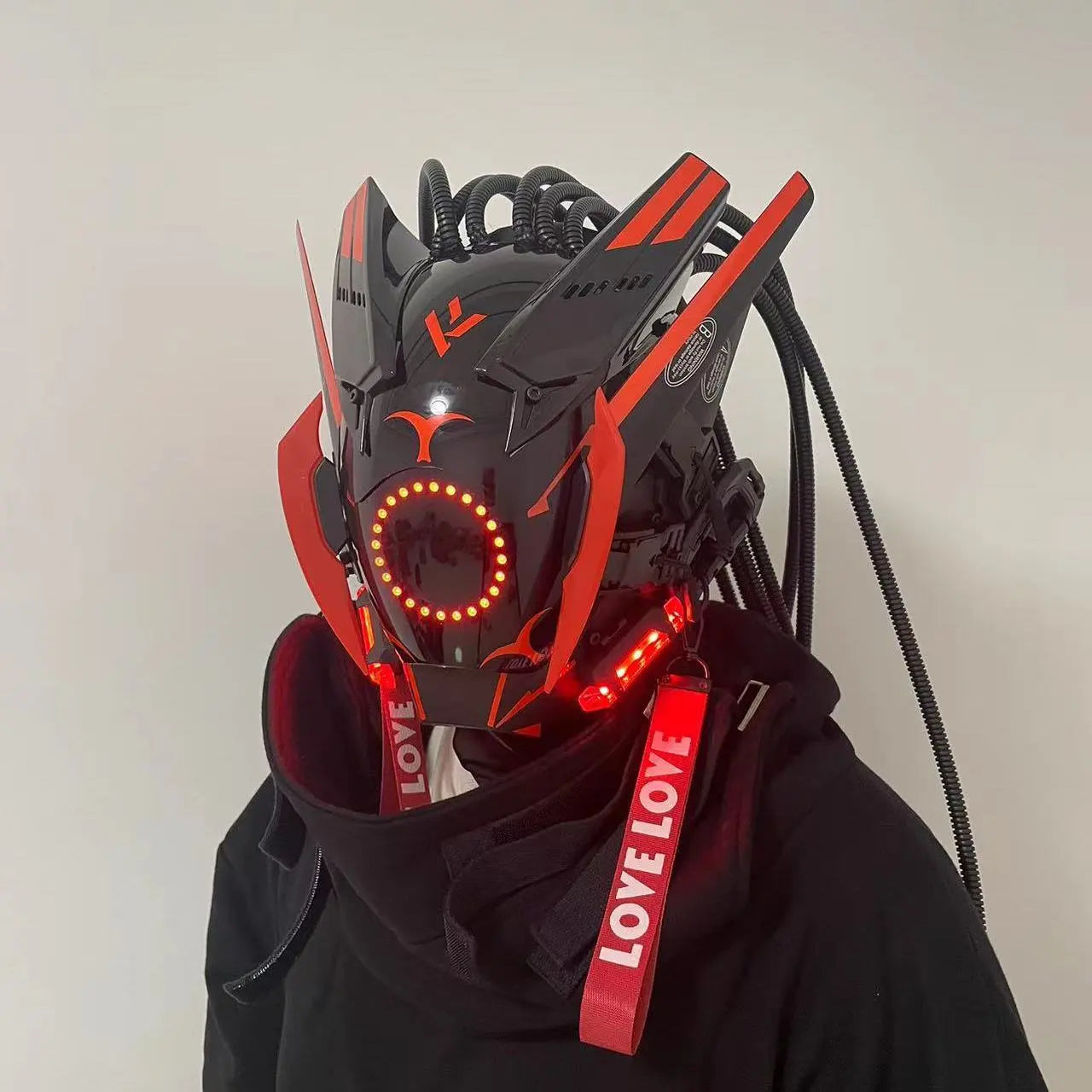 Leichte Shinobi Samurai Maske Cyberpunk Helm Cosplay Dreadlocks Coole Maske mit Led Zöpfen Weihnachten Halloween Geschenk Dreads Flügel