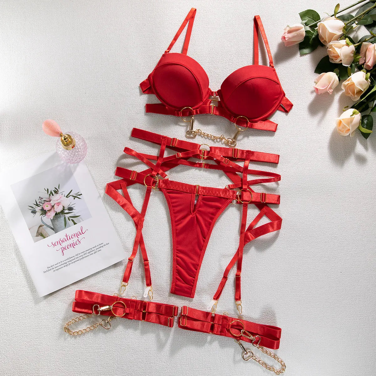 Gepolsterte Dessous-Sets für Frauen, luxuriöser Ouvert-G-String, sexy Unterwäsche, Push-Up-BH, schickes intimes Bilizna-Outfit