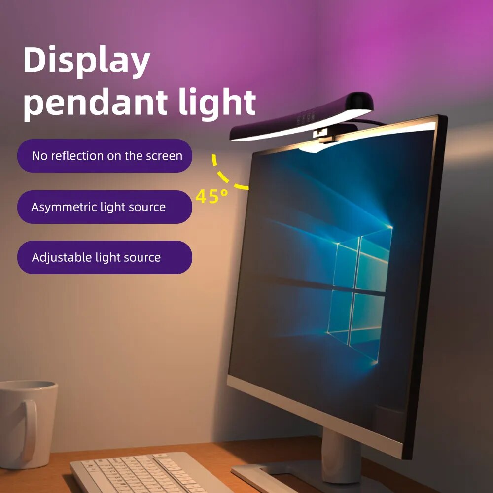 USB Stepless Dimming Screen Hanging Light Curved Screen Monitor Lamps RGB Background Atmosphere Eye-Care Desk Light PC Light Bar