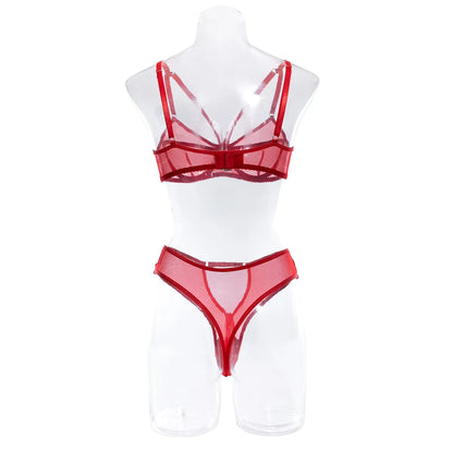 Dessous-Set für Damen, 2-teilig, durchsichtig, Spitze, Bilizna-Set, nahtloses Netz, intimer, sexy BH und Höschen-Set, transparente Unterwäsche