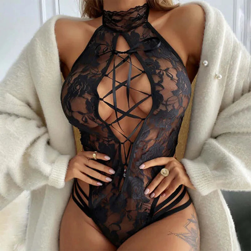 Latex Leather Sexy Lingerie V Neck Teddies Bodysuit Plus Size Women Hollow Out Underwear  Costumes Corsets Backless