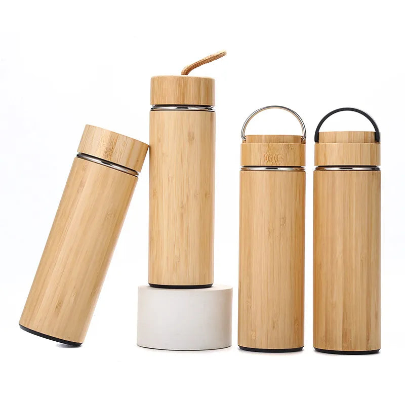 New 304 Stainless Steel Thermos Cup 450ml Bamboo Shell Nan Bamboo Shell Straight Cup Coffee Water Cup Water Bottle Mug Office