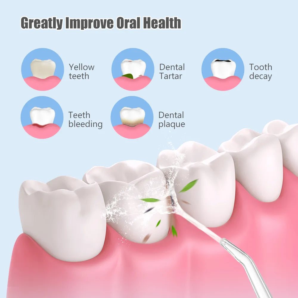 Irrigador bucal portátil, hilo Dental de agua, recargable por USB, irrigador Dental con chorro de dientes, 4 puntas de chorro, 220ml, 3 modos IPX7, 1400rpm