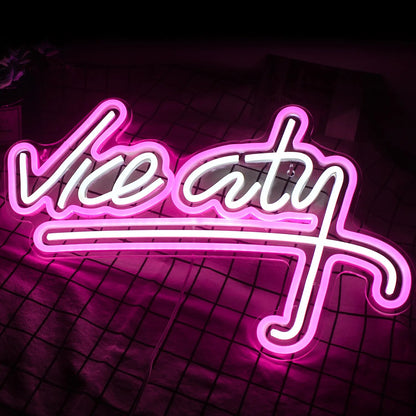 Wanxing Vice City Neon Sign Pink Led Lights Bedroom Letters Game Room Bar Party Indoor Home Arcade Shop Cave Art Wall Decoration