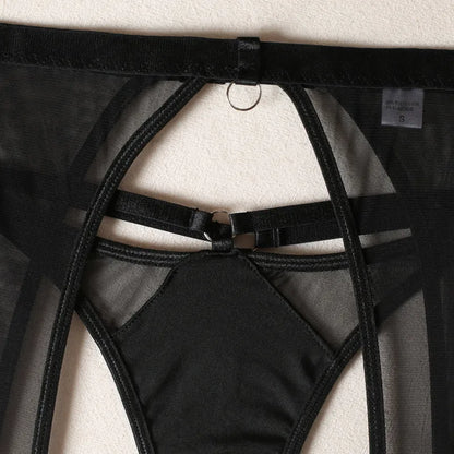 Sexy Dessous Set Frau 3 Stück Weste Top Nahtlose Unterwäsche Strumpfband Set Tanga Schwarz Intime Sets