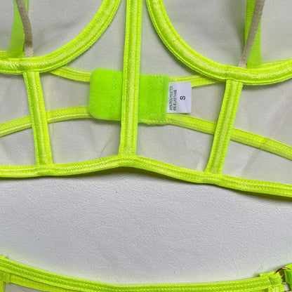 Neon Sexy Unterwäsche Frauen Körper Weibliche Dessous Sexy Kostüm Transparent BH Outfit 4-teilige Spitze Intim