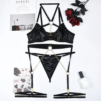 Neckholder-Dessous-Sets für Damen, luxuriös, mit Kette, G-String, feine Kette, Unterwäsche-Set, BH-Outfit, transparent, intim, sexy