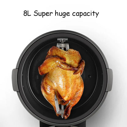 Freidora de aire multifunción giratoria de 360°, sin aceite, Visual, 8L, freidora eléctrica de gran capacidad, temperatura del horno, 80-230°C, control de temporizador, 1H