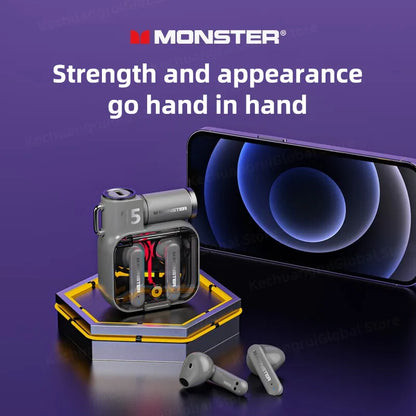 Monster-auriculares inalámbricos XKT15 con Bluetooth 5,3, cascos TWS para videojuegos, con tapa RGB, cobertura con diseño, baja latencia, novedad de 2023