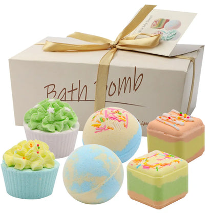 Pink and Green Cake Set Bath Ball Multi-bubble Bath Ball Deep-fried Bath Salt Ball Set Box Bath Ball Bombe De Bain Beauty Health