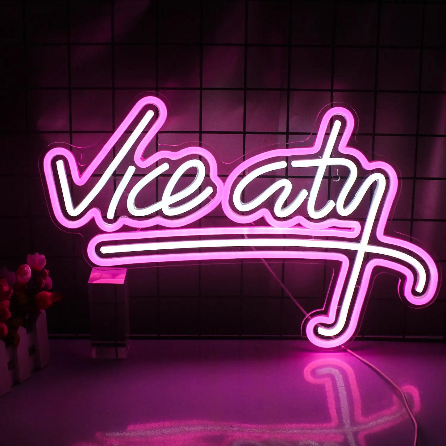 Wanxing Vice City Neon Sign Pink Led Lights Bedroom Letters Game Room Bar Party Indoor Home Arcade Shop Cave Art Wall Decoration