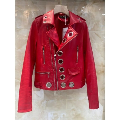 Leather Jacket Women Spring 2023 New Women Clothing All-match Fashion Metal Circle Thinner PU Leather Jacket Women's Short Trend