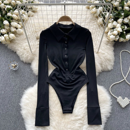 2023 frauen Streetwear Sexy Bodys Taste Polo Kragen Lange Ärmeln Y2K Outwear Mode Offenem Schritt Schlank Playsuits Wanita