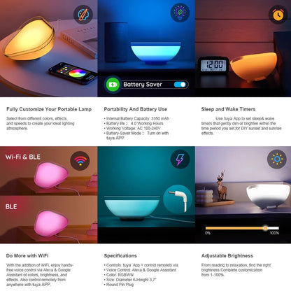 Wifi Smart Desk Lamp Bedside Lamp RGB Music Rhythm Night Light Compatible with Alexa Google Home for Bedroom Party Game Room