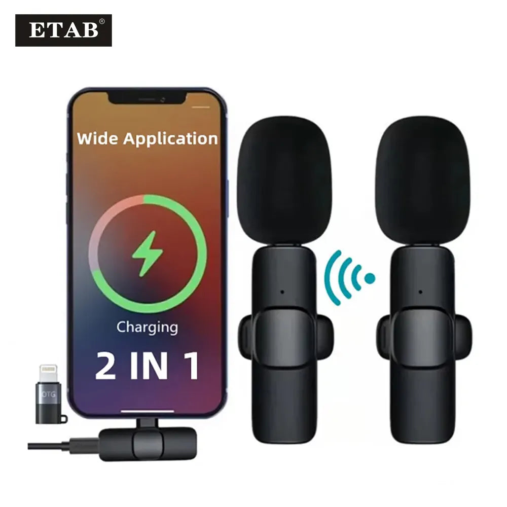 Wireless Lavalier Microphone Portable Audio Video Recording Mini Mic For iPhone Android Long battery life Live Broadcast Gaming