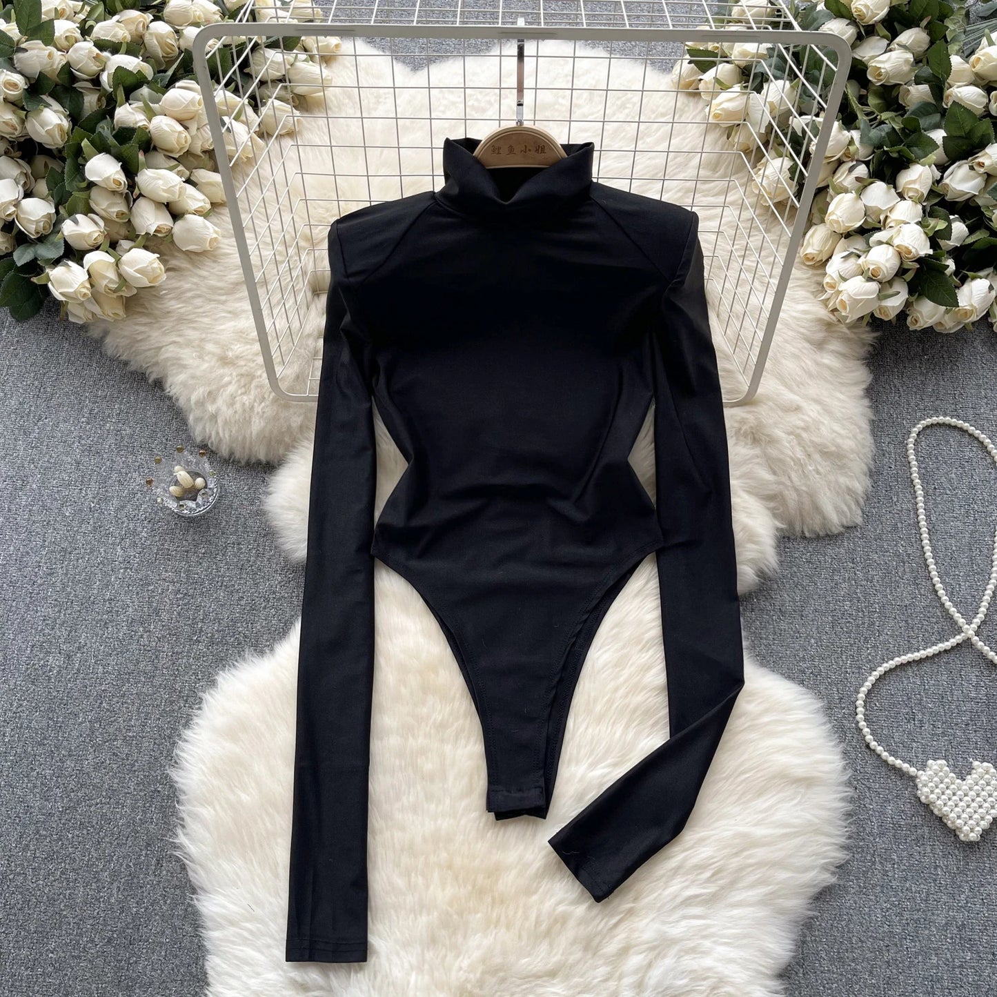 Wanita Fashion Open Crotch Sexy Y2K Bodysuits Half High Collar Long Sleeved Bodycon 2023 Streetwear Sensual Slim Playsuits