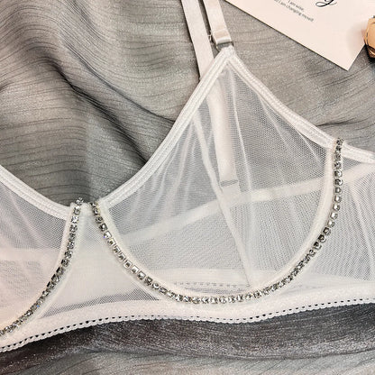 Strass-Dessous-Sets für Damen, luxuriöse sexy Spitzenunterwäsche, glitzernde Quasten, nahtloser BH, transparentes, feines Outfit