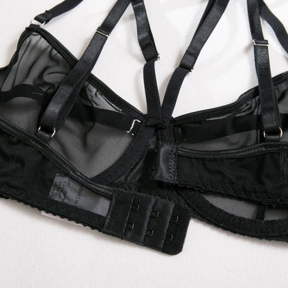 Conjunto de lencería de 2 piezas para mujer, conjunto de Bilizna de encaje transparente, conjunto de sujetador y bragas íntimos sexys de malla sin costuras, ropa interior transparente