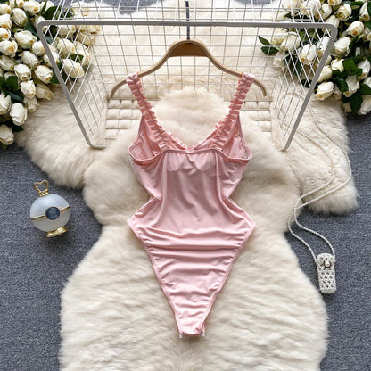 Floral Lace Bodysuits Summer Strap Sleeveless Ruffles Slim Mesh Rompers 2023 Fashion Backless Sexy Underwear Playsuits Wanita