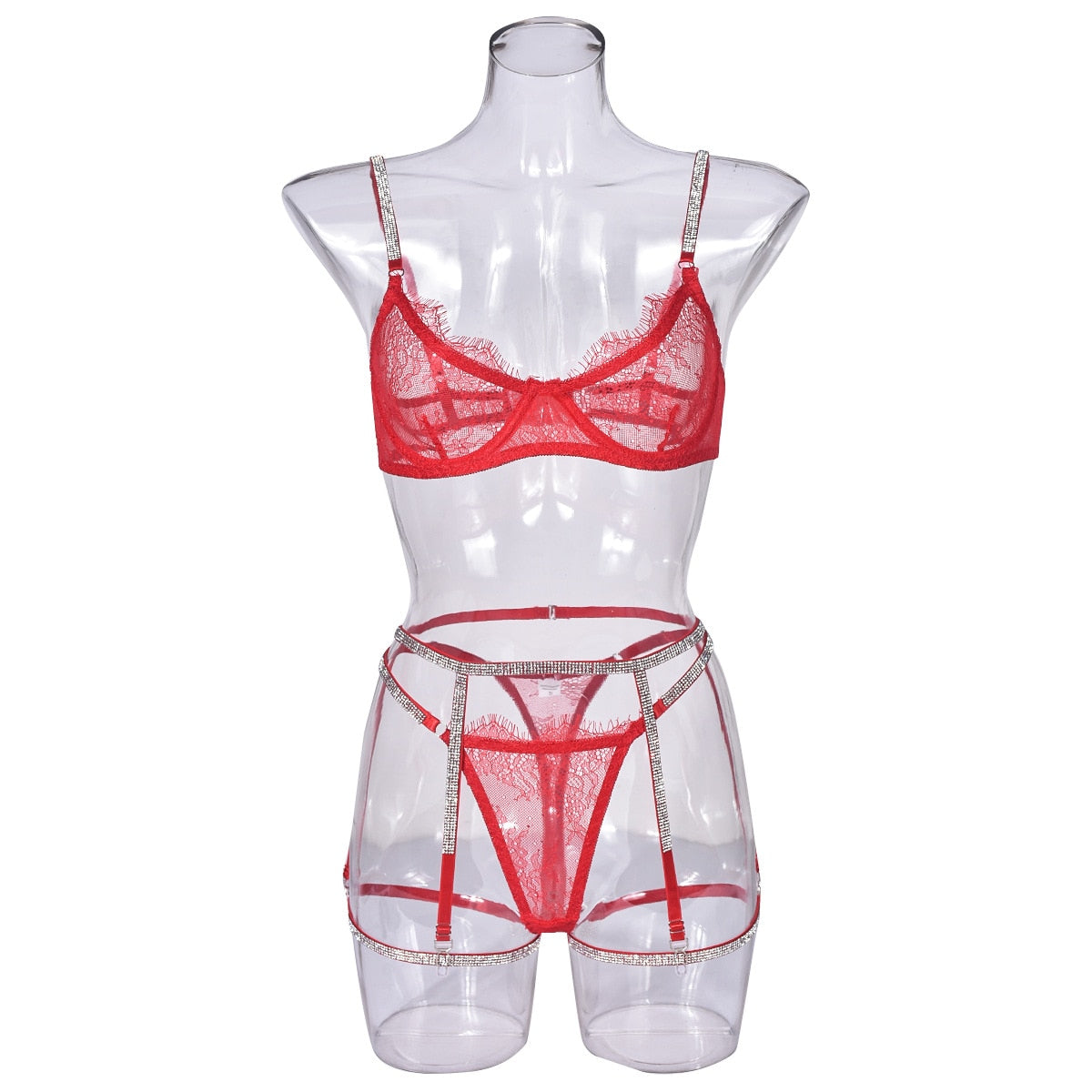 Strass Dessous schiere Spitze nahtlose BH Kit Push Up Sissy Unterwäsche transparente intime Luxus-Sets