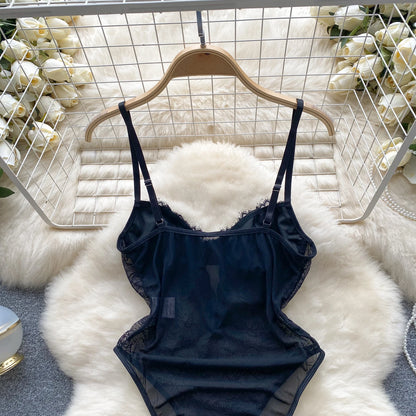 Fashion Lace Sexy Bodysuits Shapewear Hollow Out Transparent Backless Strap Rompers 2023 Sheer Sensual Slim Playsuits Wanita