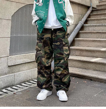 Gerade Cargo Hosen Für Männer Japanischen Stil Kordelzug Casual Hosen männer Lose Hosen Mode Camouflage Jogginghose Harajuku