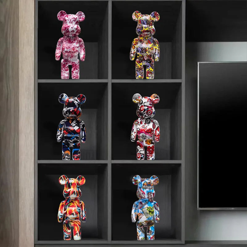 Figuras de osos violentos de Graffiti, miniaturas de Bearbrick, estatua y escultura de muñeco de oso, librería para sala de estar, dormitorio, decoración del hogar