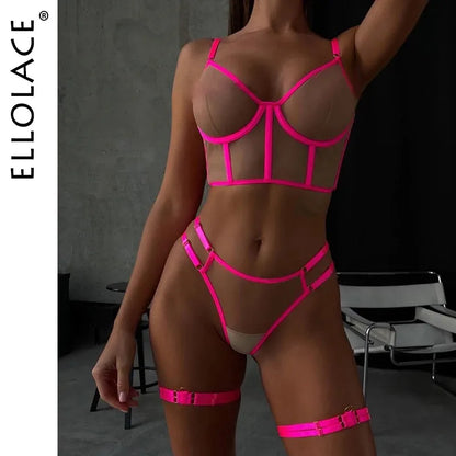 Neon Green Lingerie  Naked Women Without Censorship Underwear That Can See Intimate Sexy Nude Transparent Bra Set