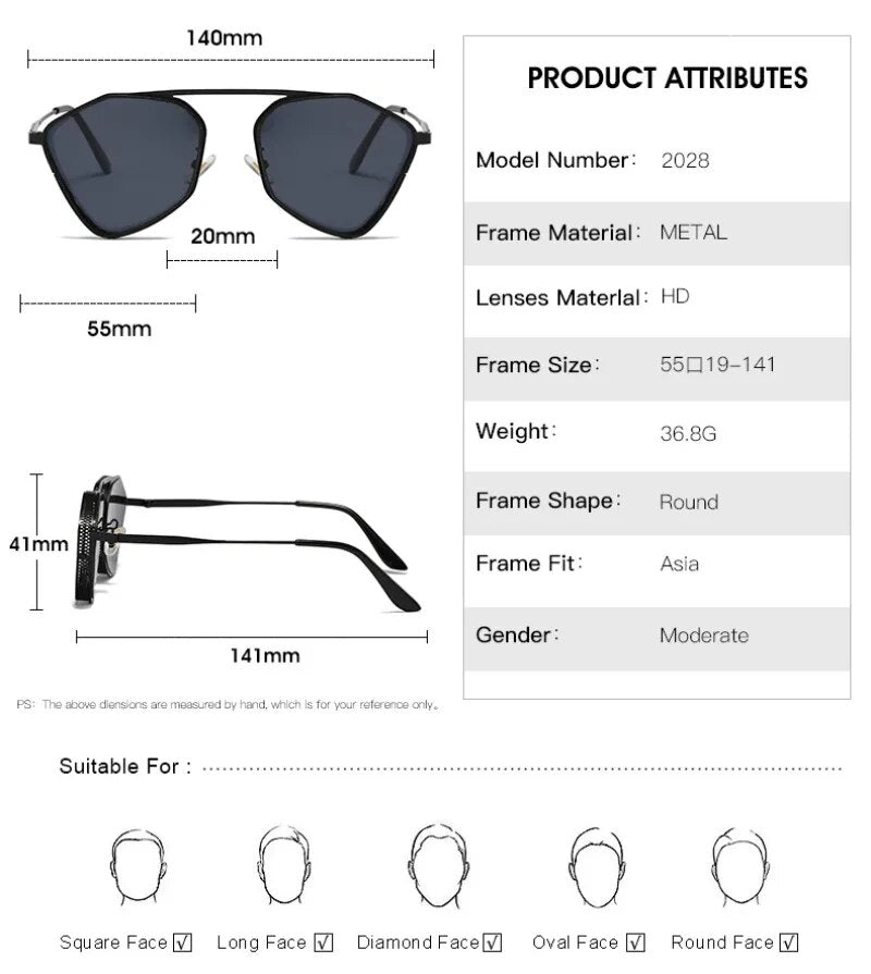 Nuevas gafas de sol Steampunk, gafas de sol con montura metálica de lujo, nuevas gafas de sol poligonales de moda 2022, gafas de conducción para hombres UV400