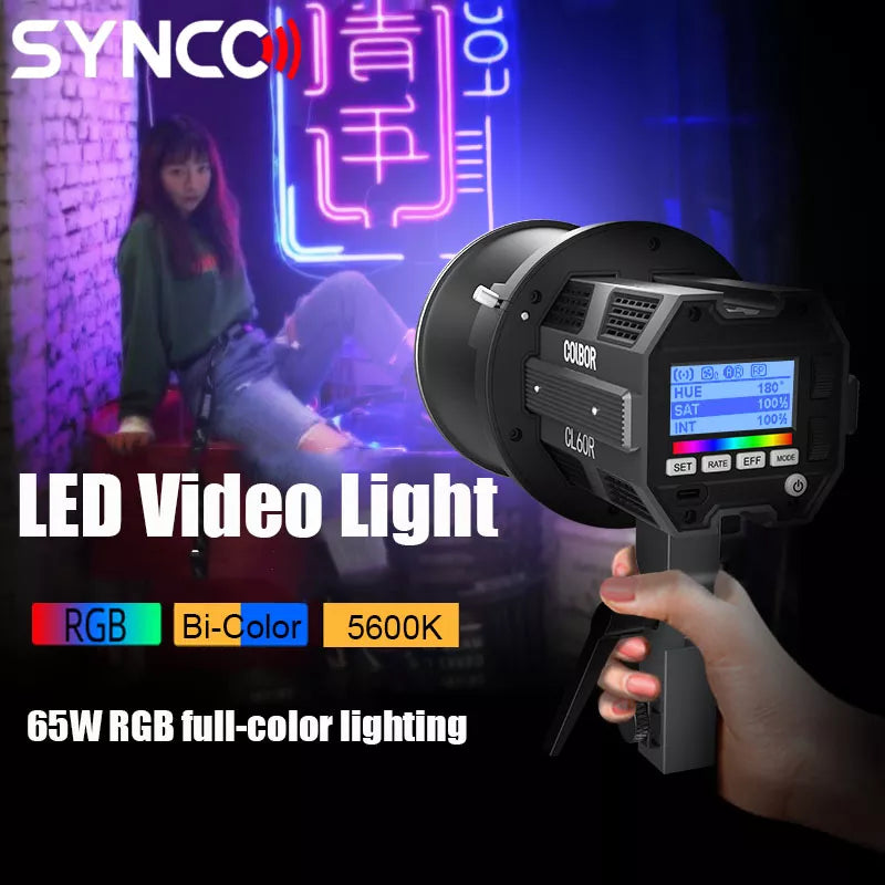 SYNCO COLBOR CL60R RGB luz LED para vídeo, luz fotográfica silenciosa con Control por aplicación, lámpara de fotografía de estudio con montaje Bowens para disparar