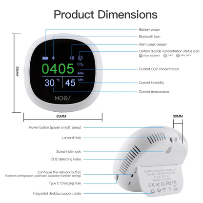 Tuya-Medidor inteligente de CO2, Detector de producción agrícola, invernadero, dióxido de carbono, Sensor de temperatura y humedad, Monitor de calidad del aire