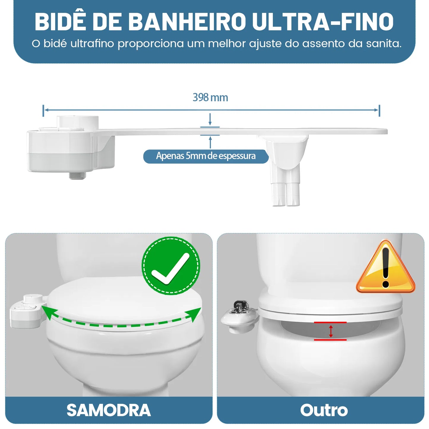 SAMODRA Nicht-elektrisches Bidet – selbstreinigende Doppeldüse (Front- und Heckwäsche), Wasser-Bidet-Toilettensitzaufsatz