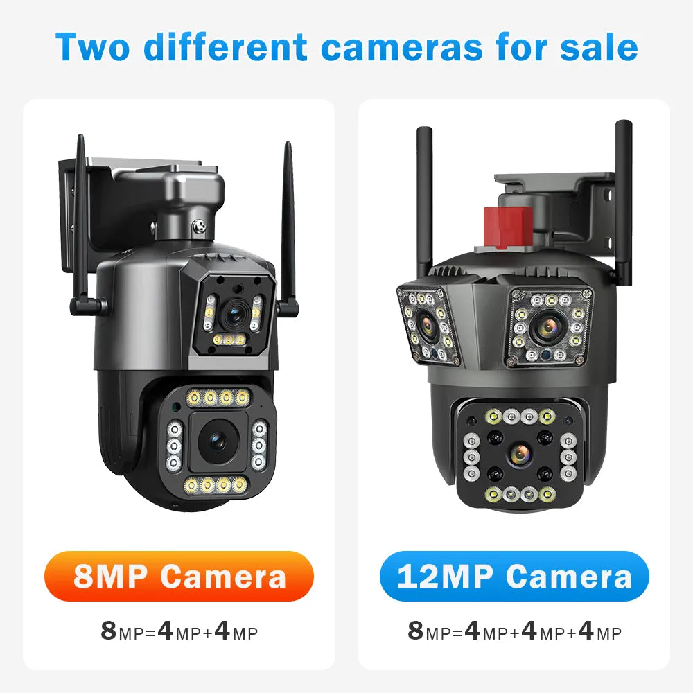 HD 8MP PTZ WiFi 4K cámara de pantalla de doble lente 6K 12MP tres pantallas protección de seguridad detección de movimiento IP CCTV Survalance al aire libre