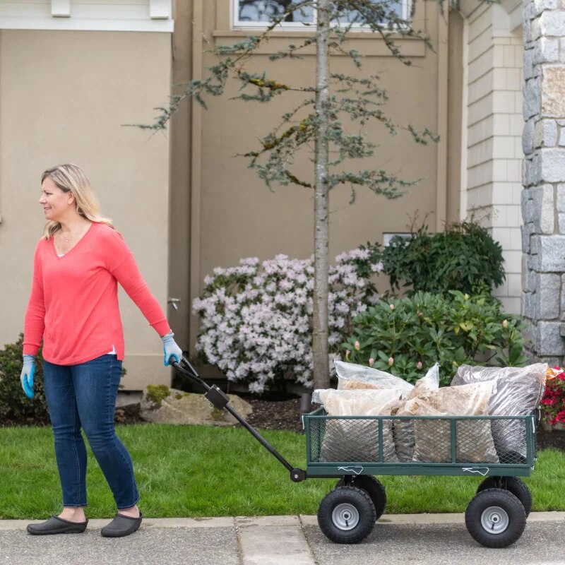 Gartenwagen aus Stahl mit abnehmbaren Seiten, 380 Pfund Kapazität, 38" x 20" schleppbarer Netz-Gartenwagen, Rasenwagen für den Außenbereich