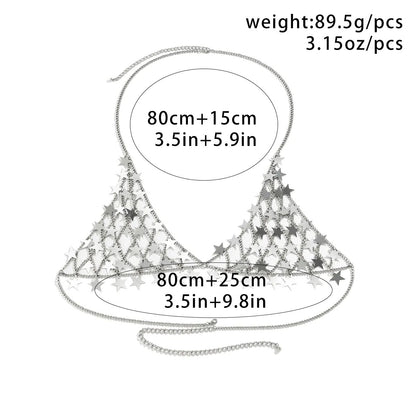 Ingemark Sexy Silber Farbe Quaste Stern Schlinge Dessous Bh Brust Top Kette Frauen Sommer Bikini Boho Rave Körper Schmuck Zubehör 