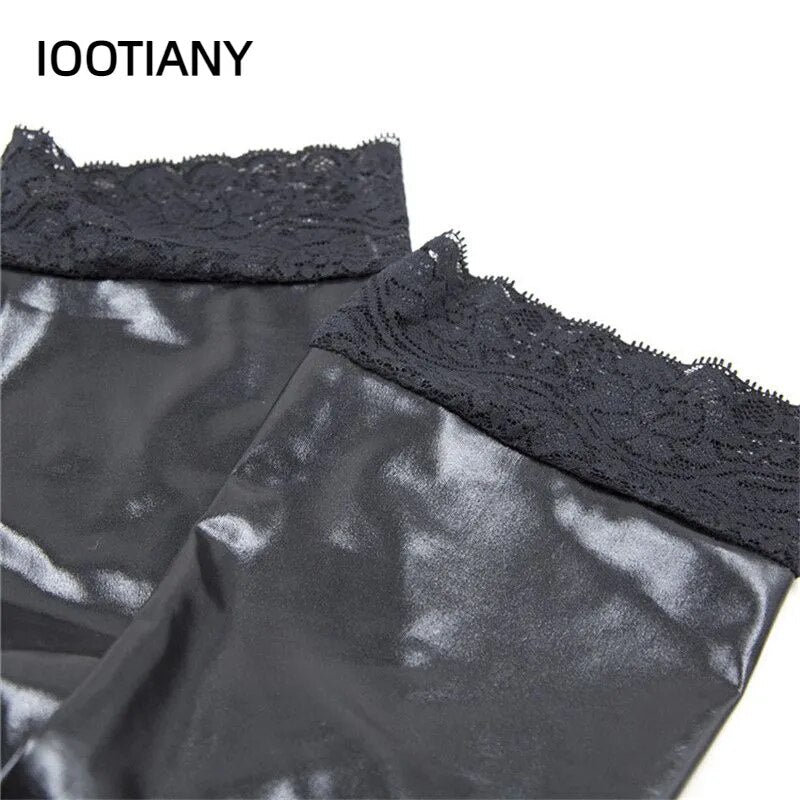 Medias de látex de talla grande S - XXL con aspecto húmedo de PVC, baile en barra, medias altas hasta el muslo con banda de silicona, lencería Sexy para mujer