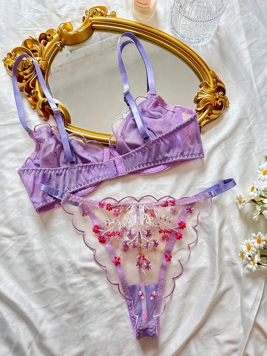 Wanita Fairy Floral Lingerie Delicate Underwear Transparent Bras Seamless Sex Suit Luxury Embroidery Lace Desire Hot Girl