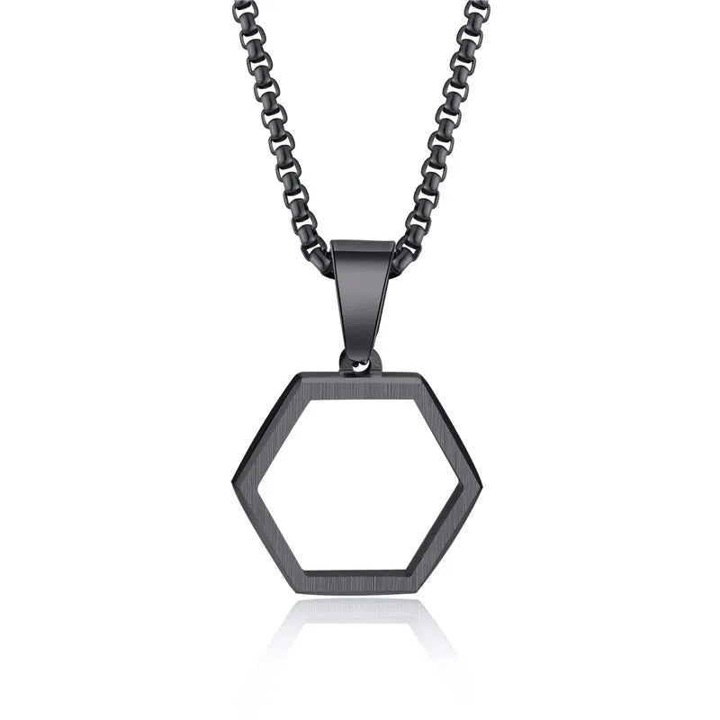 KOTiK Punk Vintage Hohle Sechseck Halsketten für Männer Frauen Schwarz Edelstahl Geometrische Anhänger Kragen Schmuck