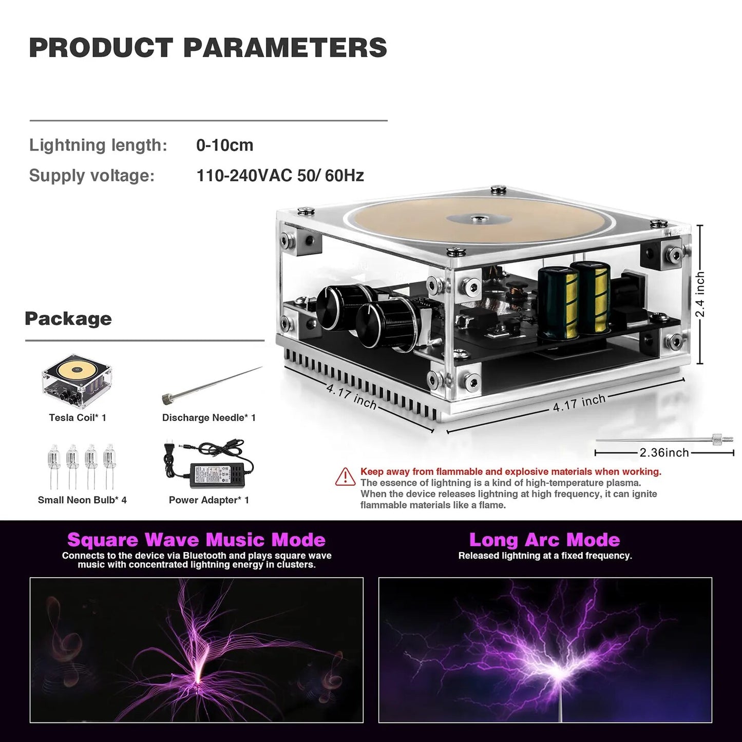 Multi-Function Tesla Music Tesla Coil Speaker, Wireless Transmission Lighting, Science and Education Experimental Products