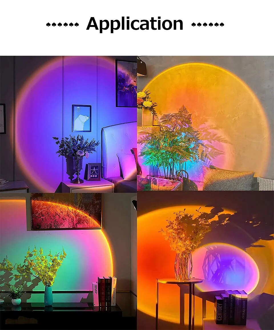 Tuya USB Sunset Lamp LED Rainbow RGB Night Light Projector Photography Wall Atmosphere Lighting for Bedroom Home Room Decor Gift