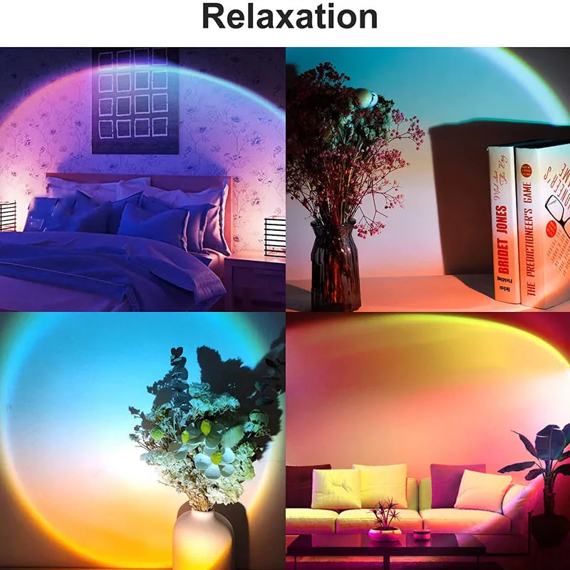 Sunset Projector Lamp Rainbow Atmosphere Night Light Sunset Light For Bedroom Room Decoration Background Wall Tiktok Table Lamp