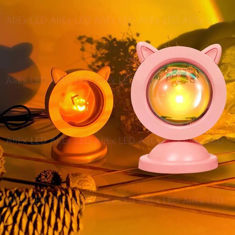 Portable Mini Sunset Light Lamp Atmosphere Ins Projector Photo LED Rainbow Dawn Table Lighting Bedroom Decor USB RGB Night Lamp