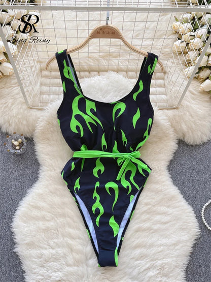 Strap Print Schlanke Badeanzüge Damen Rückenfrei Elastische Tank Playsuits 2023 Mode Vintage Ins Sexy Bodys Wanita