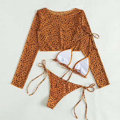 Traje de baño de leopardo para mujer de 3 artículos, microbikini con cuello Halter, traje de baño con estampado por separado, ropa de playa brasileña de cintura baja