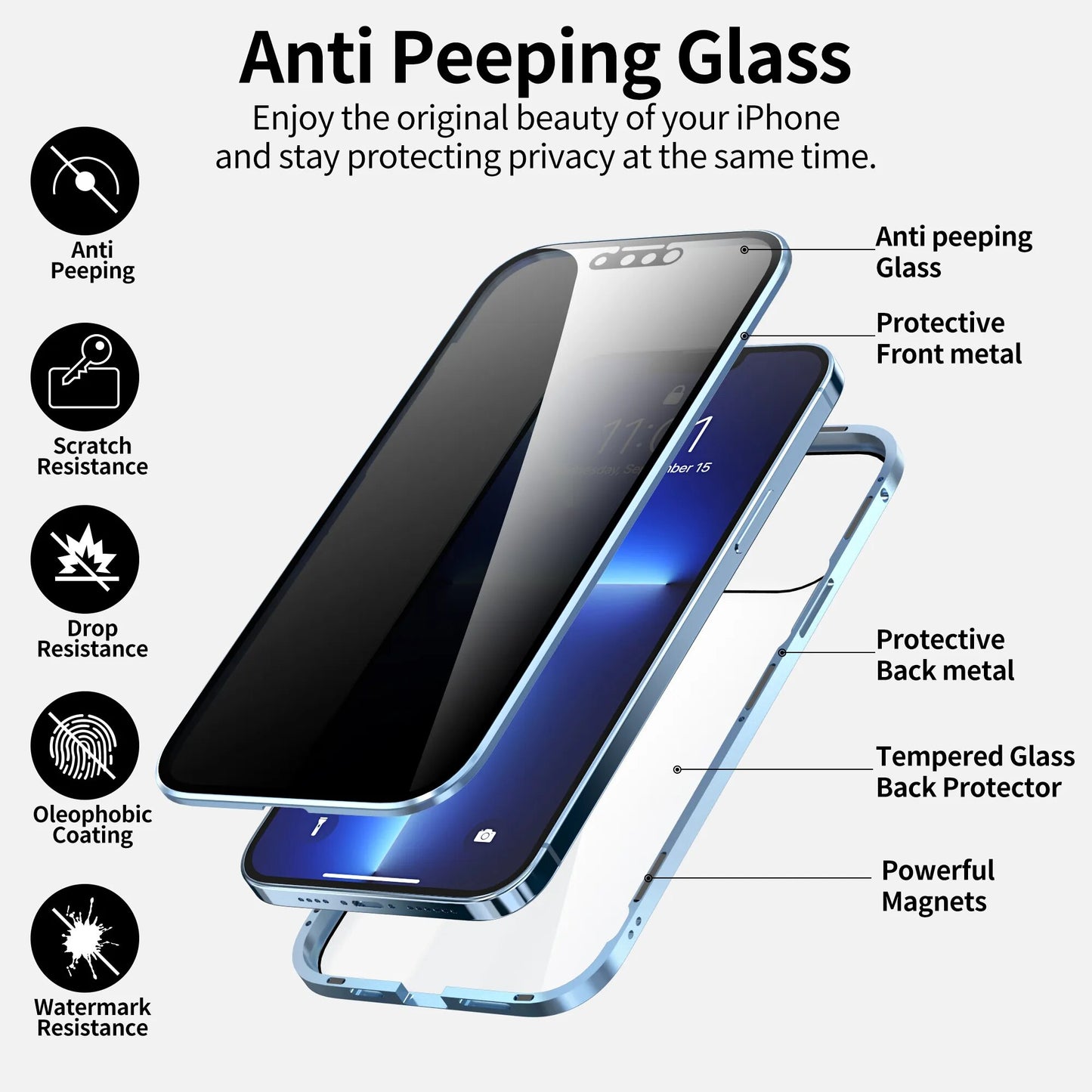 New Anti Glare Magnetic Case For iPhone 14 13 12 11 Pro MAX Mini Privacy Screen Glass Cover For iPhone 7 8 Plus XS XR Phone Case